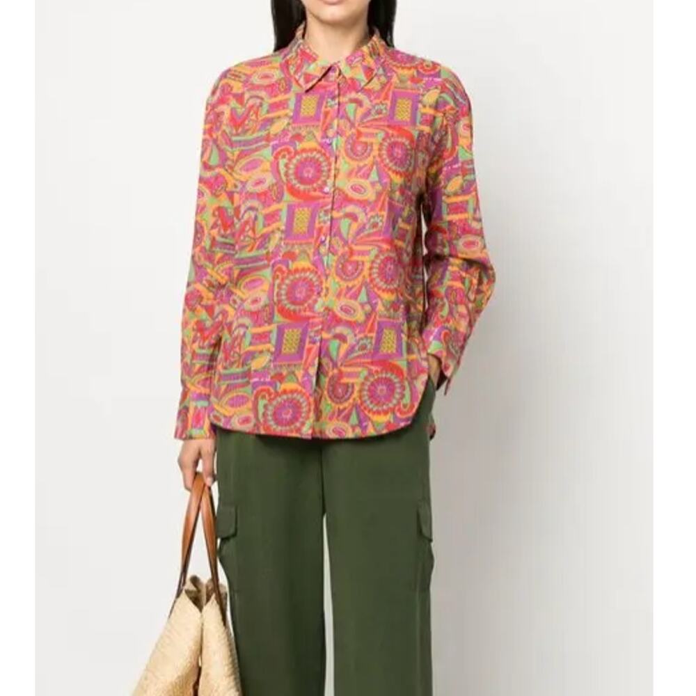 ba&sh Dune Graphic Print Shirt Womens M Button Up Front Psychedelic 70s Eclectic